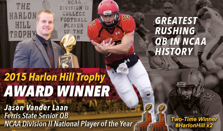 FerrisFootball's tweet photo. Back To Back Harlon Hill Trophies! Congrats @jvanderlaan15 https://t.co/dOlWwQsEVE