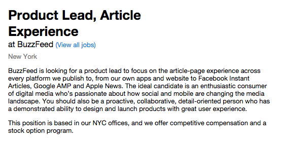 christindal's tweet photo. Job posting: Product Lead, Article Experience at BuzzFeed NYC. https://t.co/L8dhtdgg3b https://t.co/obIO1CJRHz