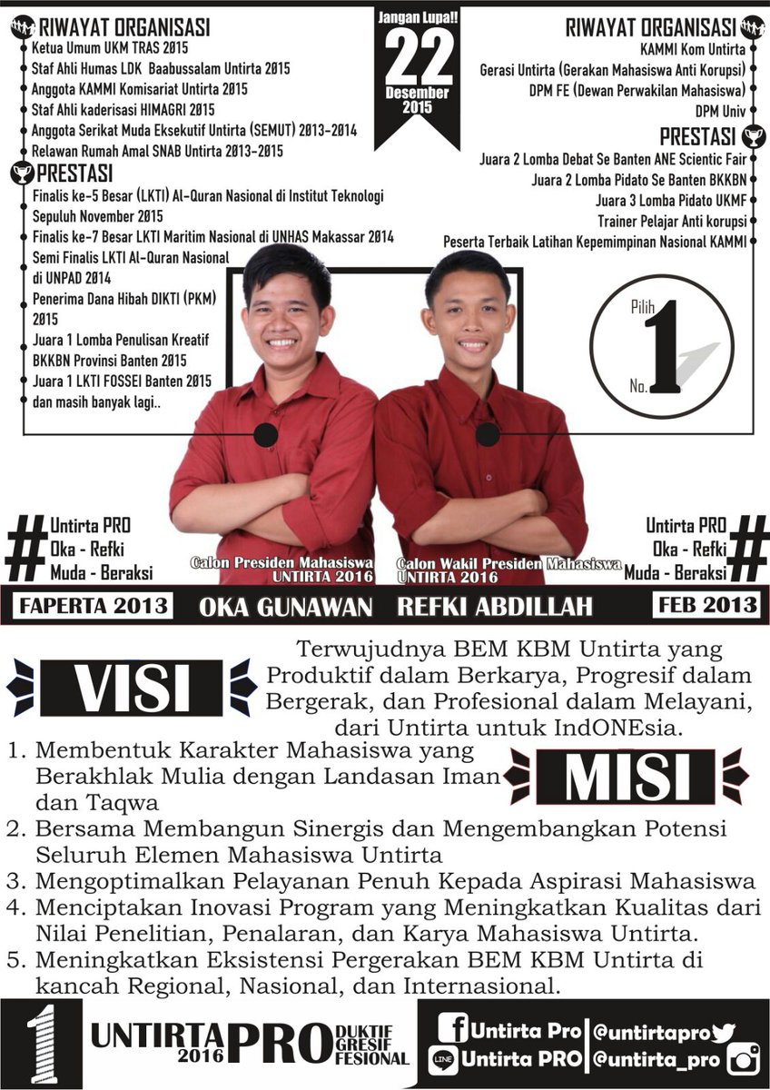 Nihh mimin kasih biodata, visi &amp; misi, prestasi dan pengalaman organisasi #UNT1RTAPRO
#OKA-REFKY
#MUDA-BERAKSI