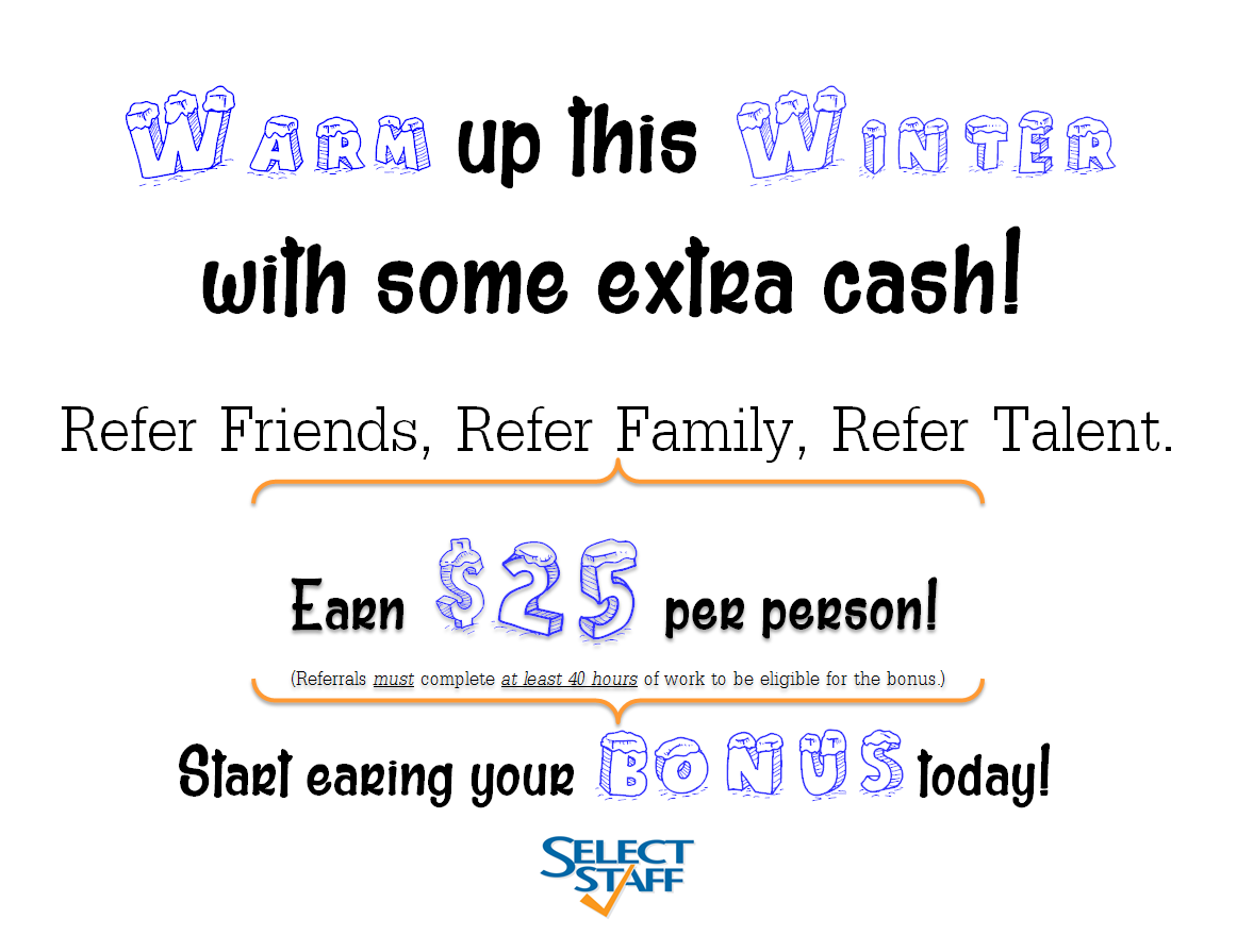 SelectStaffNWA's tweet photo. Earn some bonus cash, the easy way! #GetHired #NWAJobs #NWA #NorthwestArkansas #Jobs #LookingForWork #Recruiting https://t.co/JUrBvOI7u3