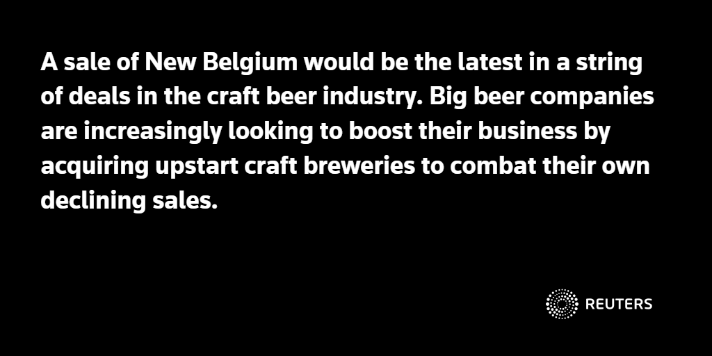 Reuters's tweet photo. Exclusive: New Belgium Brewing, owner of craft beer brand Fat Tire, looks for buyer. https://t.co/z1nxGYR3Qt https://t.co/32kDS4YLRd