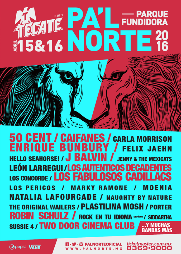 Inrocktv's tweet image. ¿Ya checaste el cartel oficial del @PalNorteOficial 2016? No te lo pierdas!! Checalo aqui .. 🎸🎤👊