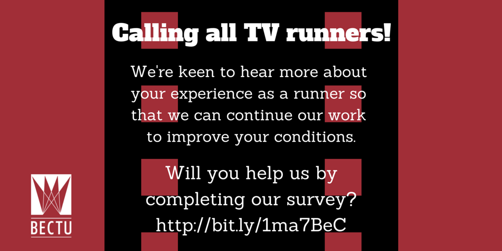 bectu's tweet photo. #TVrunner? We're keen to hear from you! Please take a few moments to complete our survey: https://t.co/vy1cZNUj5g https://t.co/5WCzhJ2D5J