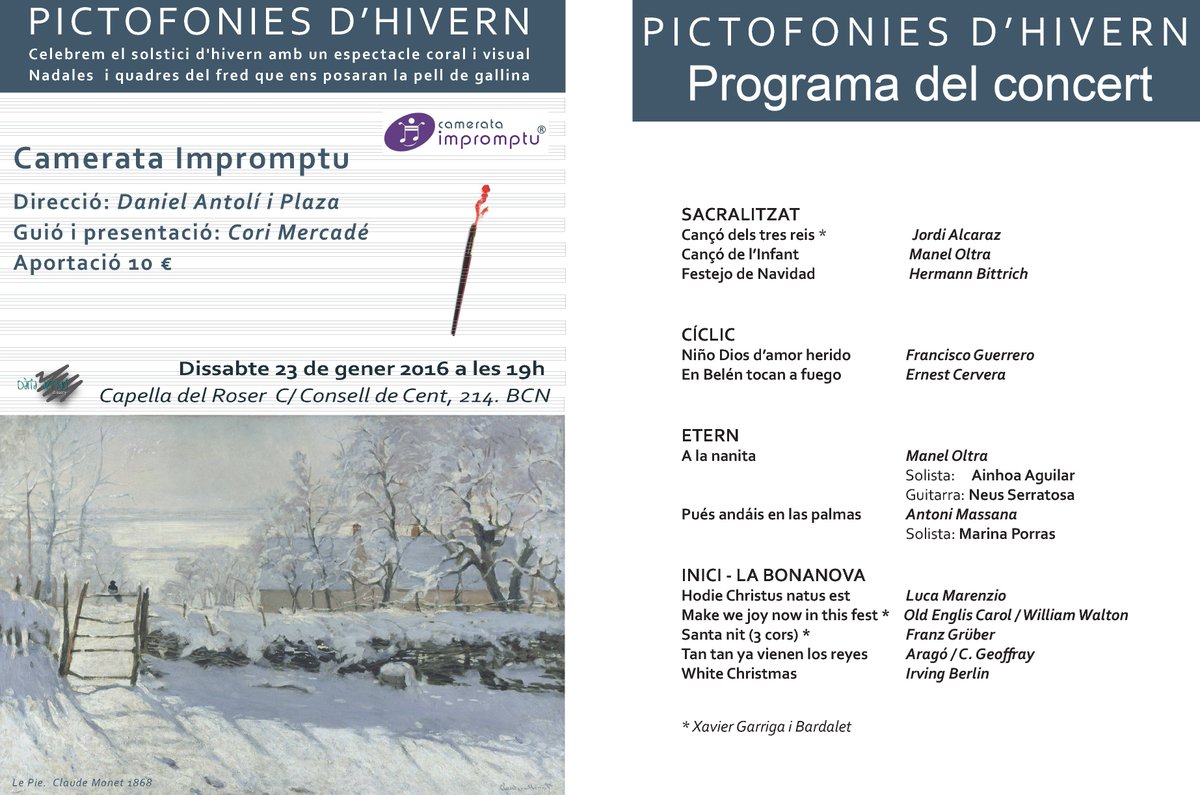 c_impromptu's tweet photo. Concert "Pictofonies d'hivern"
Camerata Impromptu
Reserva el teu seient a:
https://t.co/Y88d8VNZZe
@c_impromptu https://t.co/bQpwruue0a