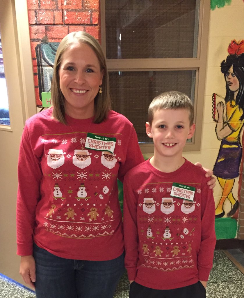 Great fun wearing our "ugly" Christmas sweaters! I think it looks much better on him🎄😊