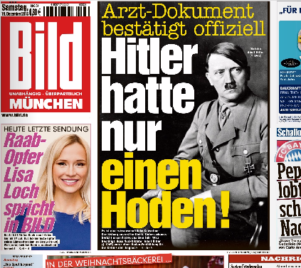 Breaking: @Bild korrigiert 'Hitler hatte nur einen Hoden'-Meldung von 2008: Kryptorchismus statt Kriegsverletzung.