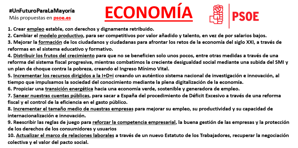 ElCambioqueUne's tweet image. Los 10 objetivos de las propuestas económicas del #PSOE. #ElCambioVotaPSOE