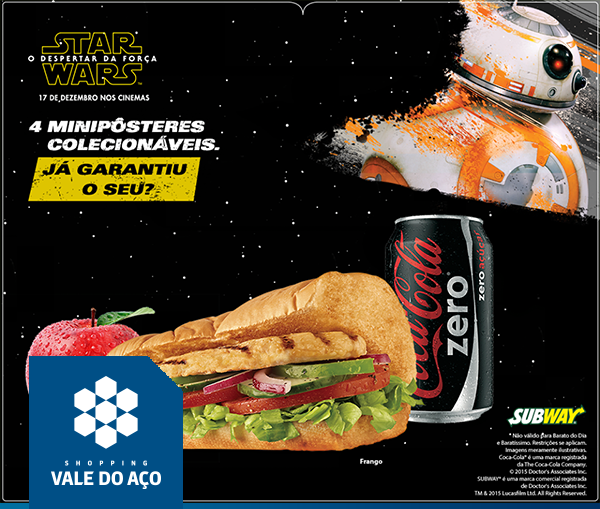 ShoppValedoAco's tweet photo. No Subway você ganha minipôsters Star Wars. Vem! #CompletaVoce #AlimenteSuaForca https://t.co/naIsnFaxfn