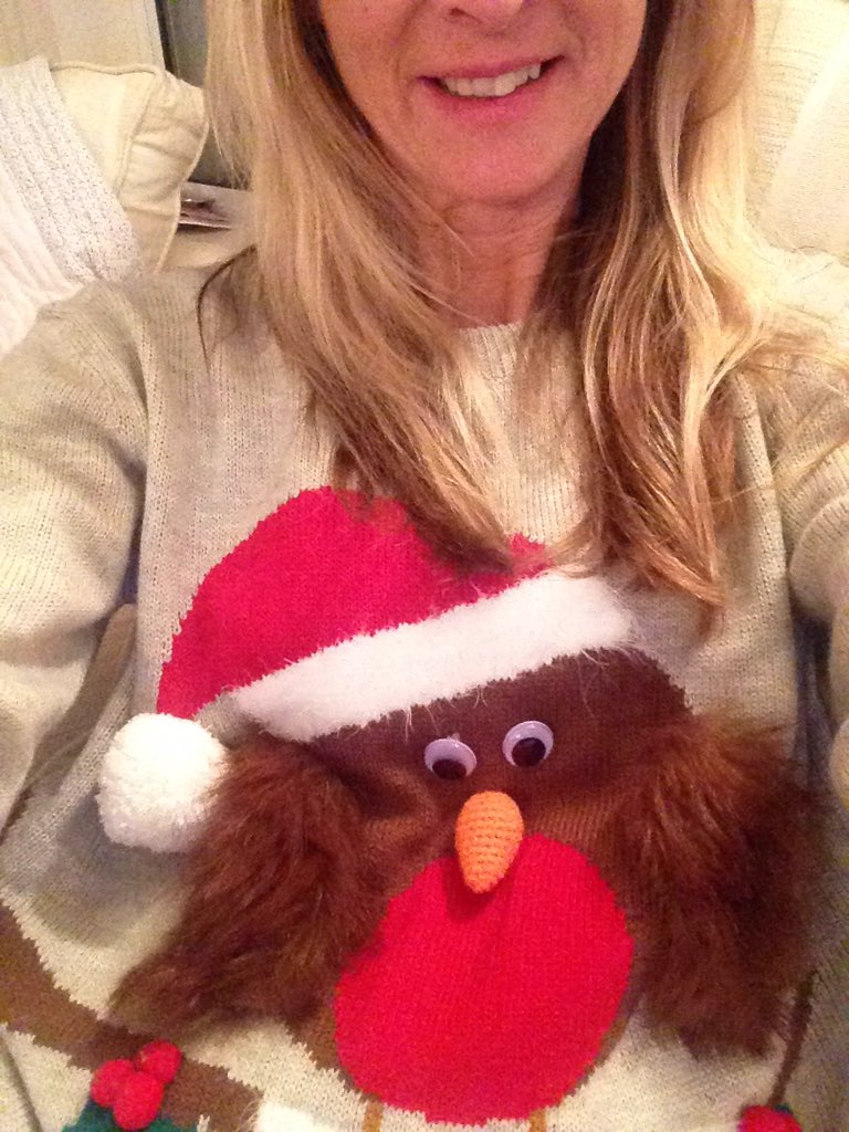 Sophia_JSY's tweet photo. Here it is! A bird wearing a bird!@SophiaWeather #TextSanta #ChristmasJumperDay #ITVTextSanta https://t.co/yLmTAW6kHh