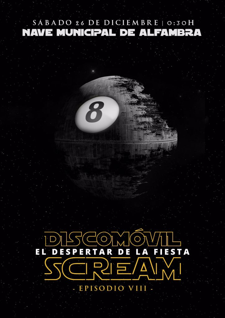 ¡Ya qda menos pars nuestro 8º aniversario! Q la fiesta te acompañe #StarWarsTheForceAwakens