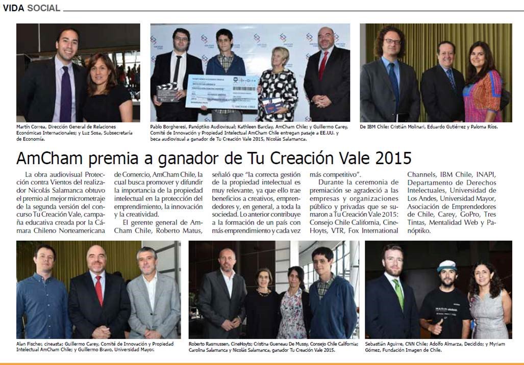 AmChamChile's tweet photo. @AmChamChile premia a ganador de @TuCreacionVale 2015 en @hoytschile junto a @Chile_CA @ibanezgo @IBMdeChile @GoPro https://t.co/M9BZx4OUcr