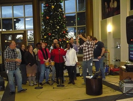 STARZCareers's tweet photo. We were rockin around the tree yesterday at work during the Starz Karaoke party #LifeAtStarz #WorkPerks #Colorado https://t.co/H4CrX2NfuR