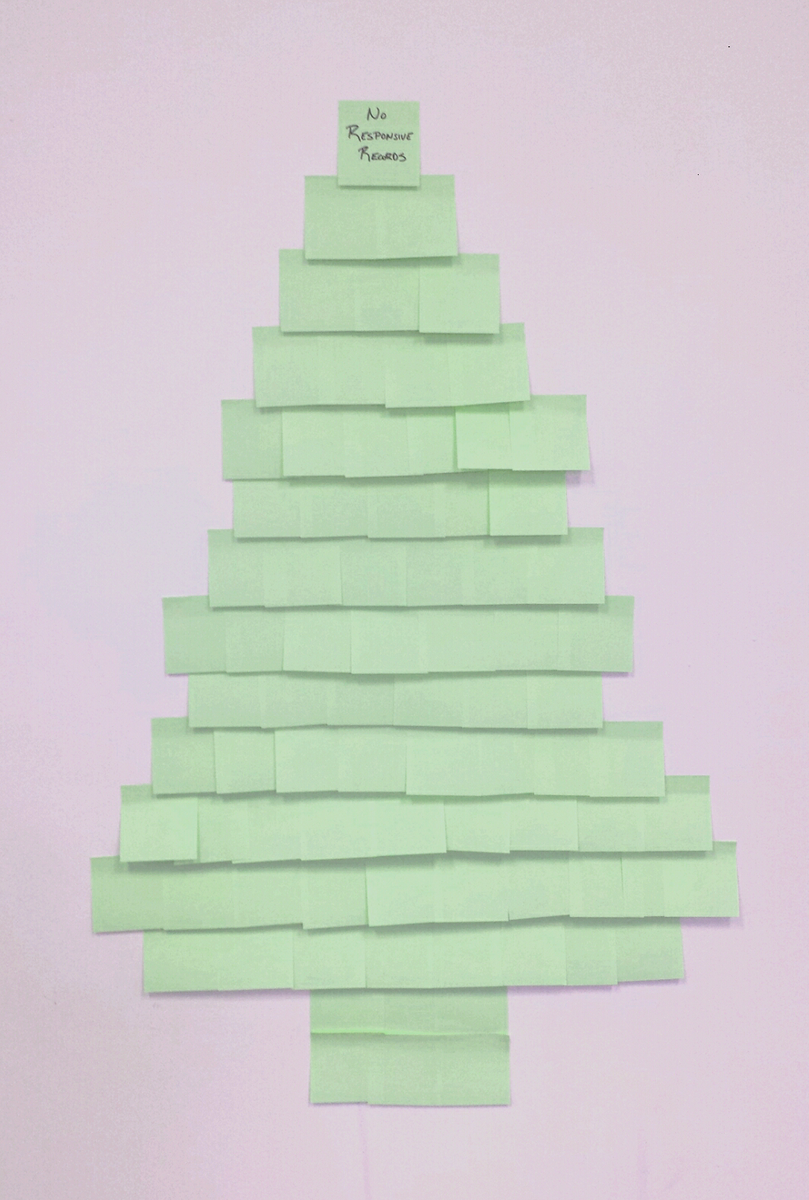 bcfipa's tweet photo. Presenting the Post-it tree. Part of a very @ChristyClarkBC Christmas #bcpoli #cdnfoi https://t.co/xsMZwisRUR