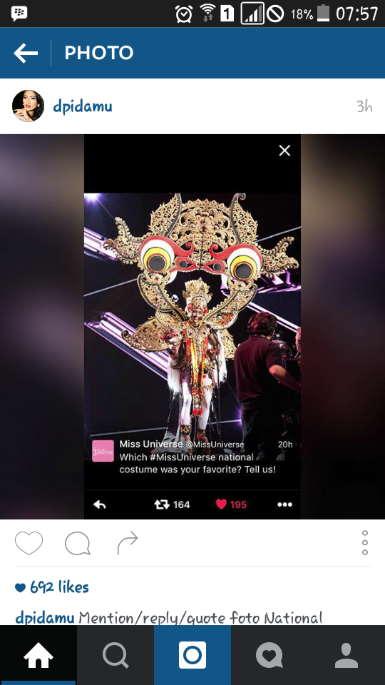 RebekaSteven's tweet photo. @missuniverse BEST NATIONAL COSTUME 👍👍👍👍👍 #MissUniverse #MissUniverseIndonesia #NationalCostume https://t.co/m0p85VCBTc