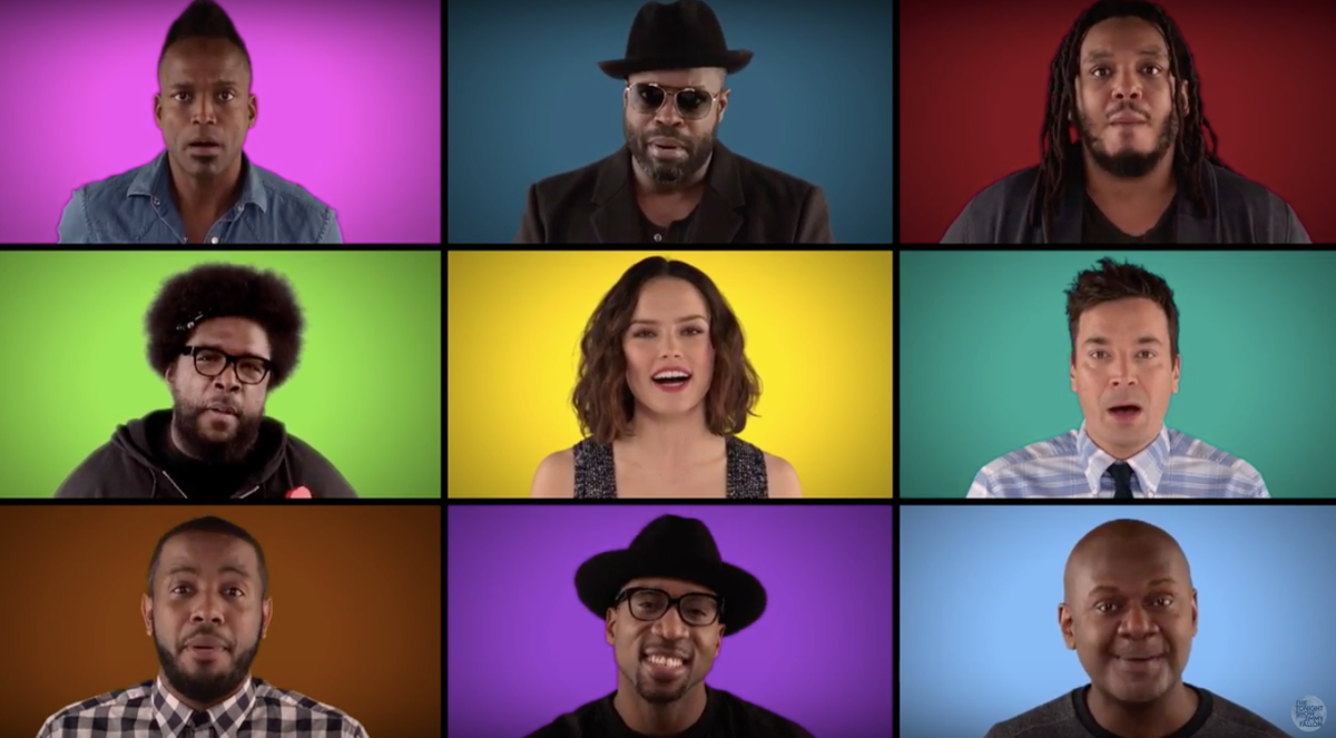 Slate's tweet image. Watch Jimmy Fallon, The Roots, and The Force Awakens cast sing Star Wars a capella: slate.me/1RujdWT