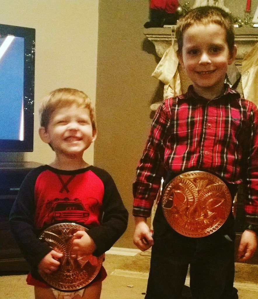 RefSuperDavePWD's tweet photo. My grandsons, the Tag Champs! #wwe #Beltmarks https://t.co/opjGF0WGsF