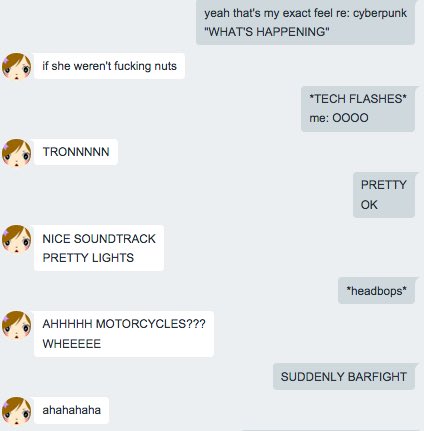 visyap's tweet image. Me and @crashwong eloquently deconstructing cyberpunk #muchwriter #sowow