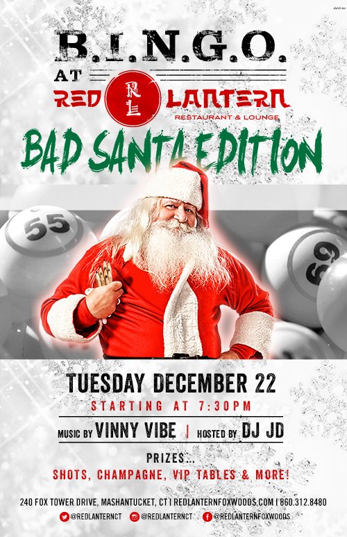 FoxwoodsCT's tweet photo. We love #RLBingo &amp; can't wait for Bad Santa Edition this Tuesday! Who's ready for some #PartyBingo?! https://t.co/lqVwZVPlAQ