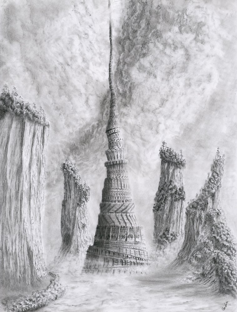 chrisbeckerart's tweet photo. Tower, #graphite #drawing on paper.  #surreal #landscape #art posters &amp; prints at https://t.co/5r8xOxxtXK https://t.co/krWaFBFXlR