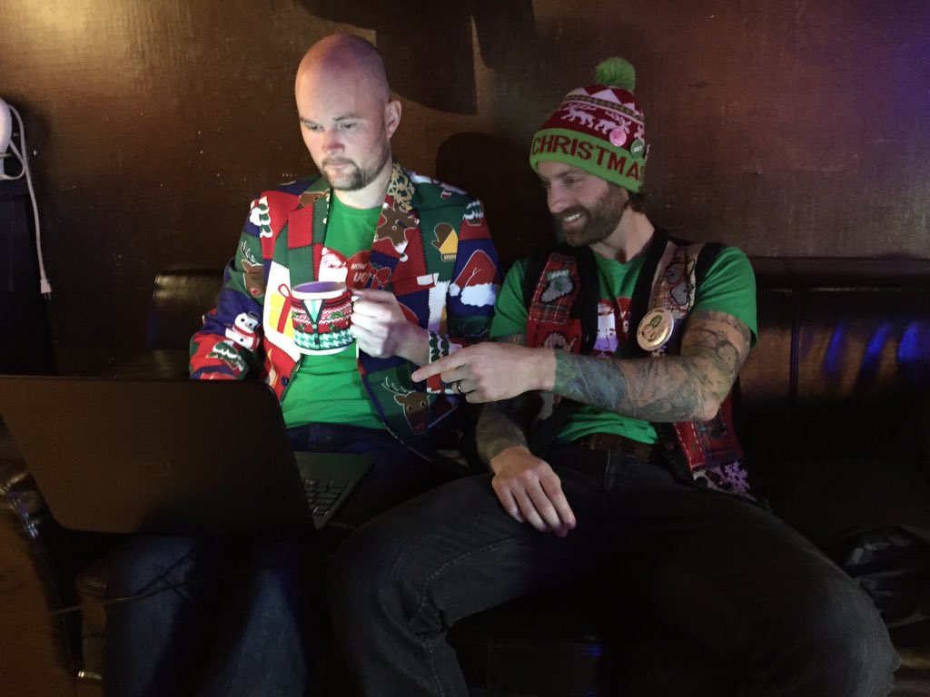 Our co-founders <a href="/jordantbirch/">Jordan Birch</a> @ceboyd12 finalizing details for tonight's 14th Annual Ugly Sweater Party #UglyParty