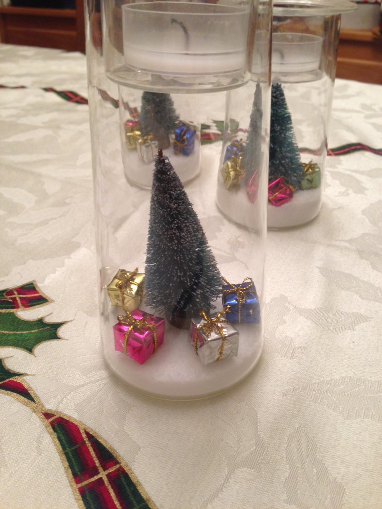nirakyma's tweet image. Kosher salt stands in for snow in my candle holders!