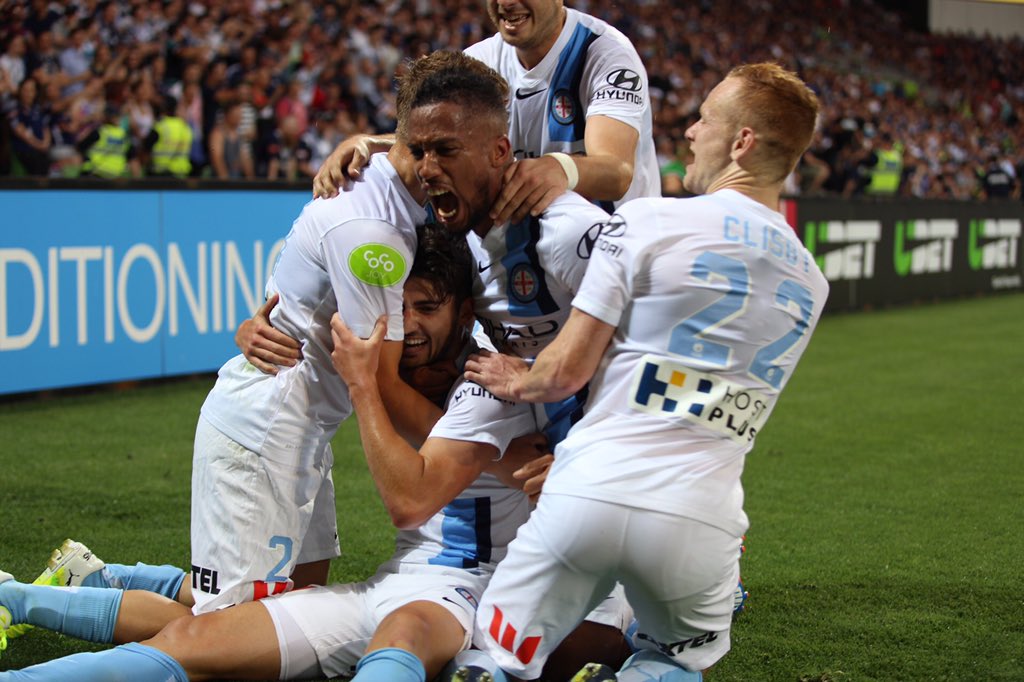 MelbourneCity's tweet photo. Our goal-fest continues as Paulo Retre makes it 2-0! Look at the passion from the boys! #together #MelbDerby https://t.co/keldfeizSR