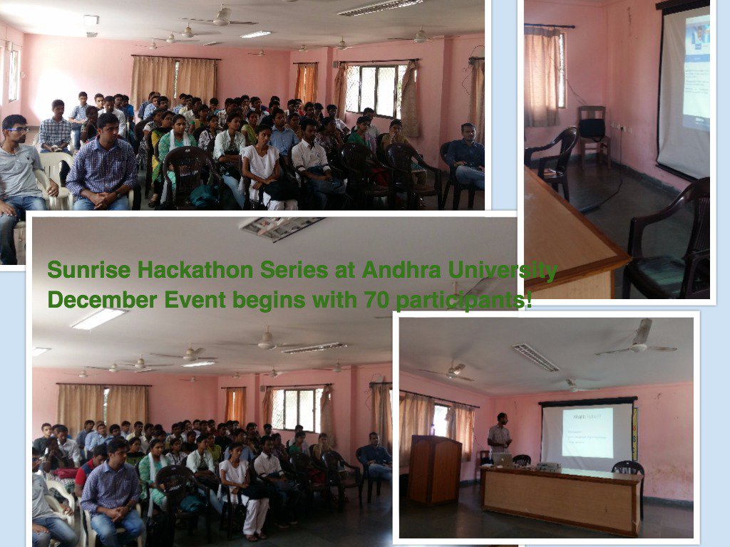 vallikumari's tweet photo. Dec event Sunrise #Hackathon series at #Andhra University with #startup moksha begins with 70 people @ap_kmission https://t.co/nBq5ddu7cs