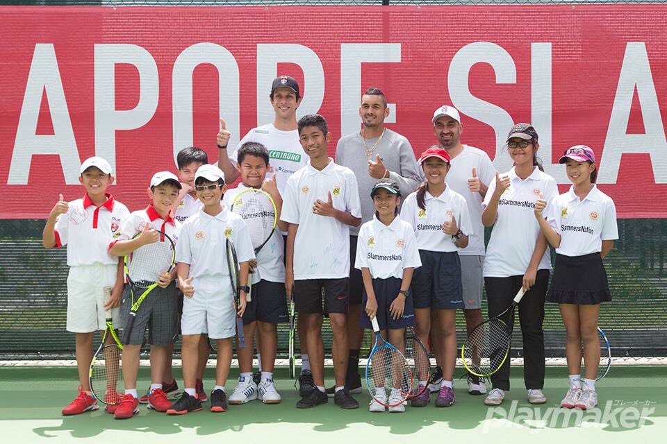 playmaker_sg's tweet photo. Marcelo Melo and Nick Kyrgios coaching the children at the Junior Slammers Clinic #iptl2 #tennisclinic https://t.co/WdiG63imYa