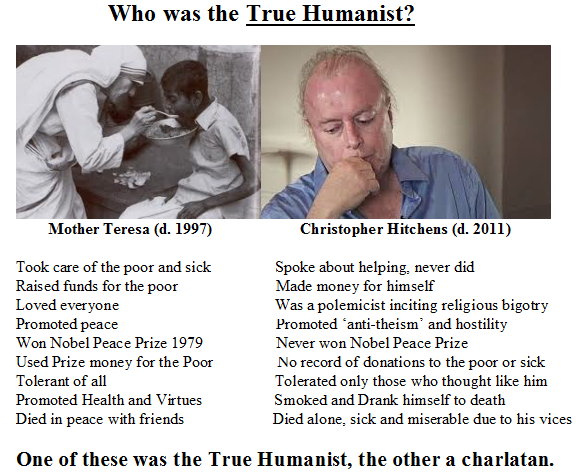 Sacerdotus's tweet photo. Mother Teresa vs Christopher Hitchens. Who was the real humanist? #Catholic #Atheism #atheists https://t.co/QCwS2uv9UD #bloggersblast