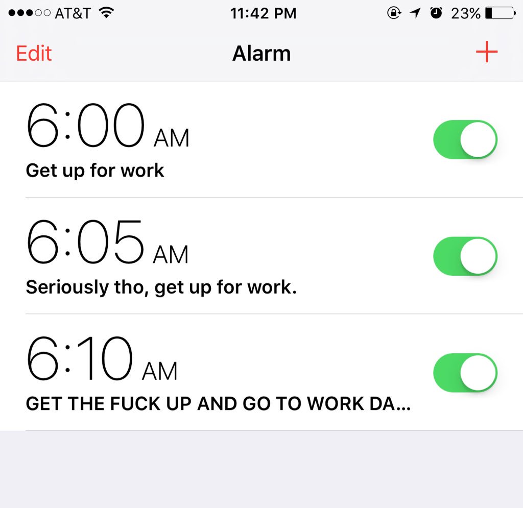 karrrrs's tweet photo. How I make sure I'm not late to work again... #ThreeAlarms https://t.co/esd5mmTMC3