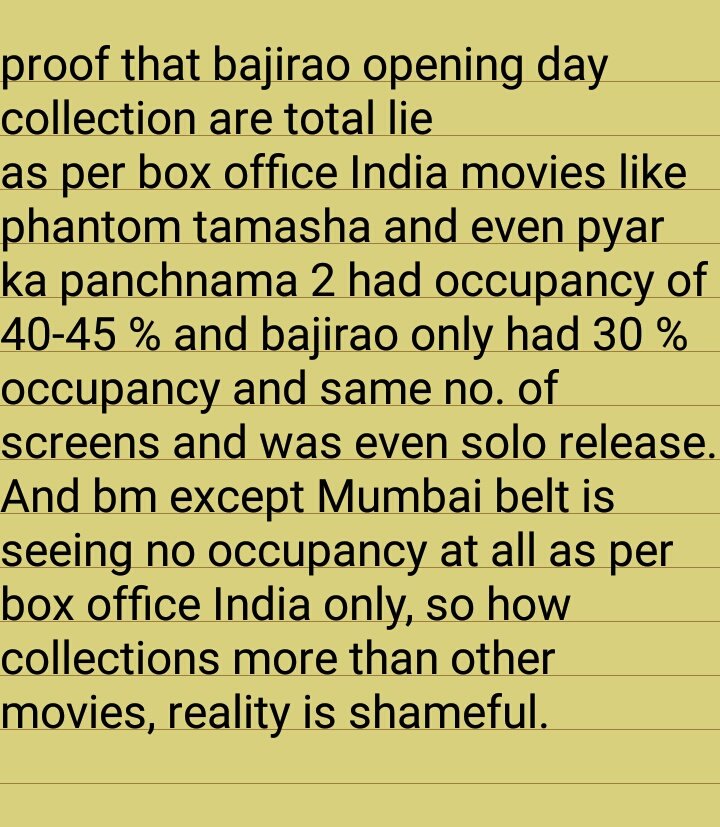 RealBolly_Facts's tweet photo. Real collections of bajirao are so embarrassing that producers are ashamed to tell it, facts #Bajirao11CrFirstDay https://t.co/D1D1HCgBRZ