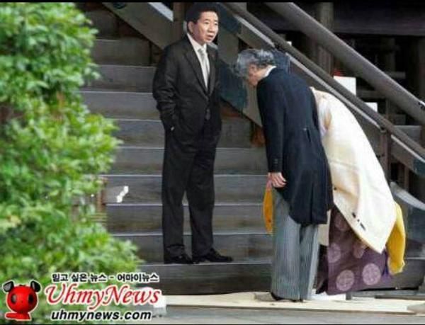 force2970's tweet image. 국민들에게는 한없이 낮은 자세로, 권력자에겐 당당했던 서민 대통령. 일본 총리 부부에게 의엿한 자세로 절 받는 모습.
