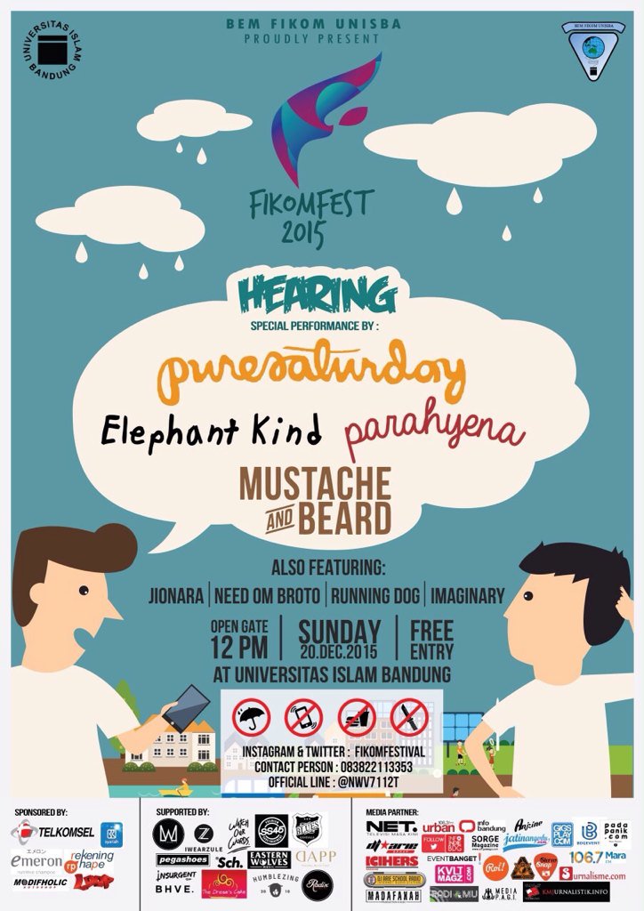 pagiproject_'s tweet photo. Tomorrow!!!
FIKOM FESTIVAL present "HEARING" Sunday, Dec 20th 2015 at Lap. Parkir Utama Unisba. FREE!! https://t.co/kpcpWhRdna