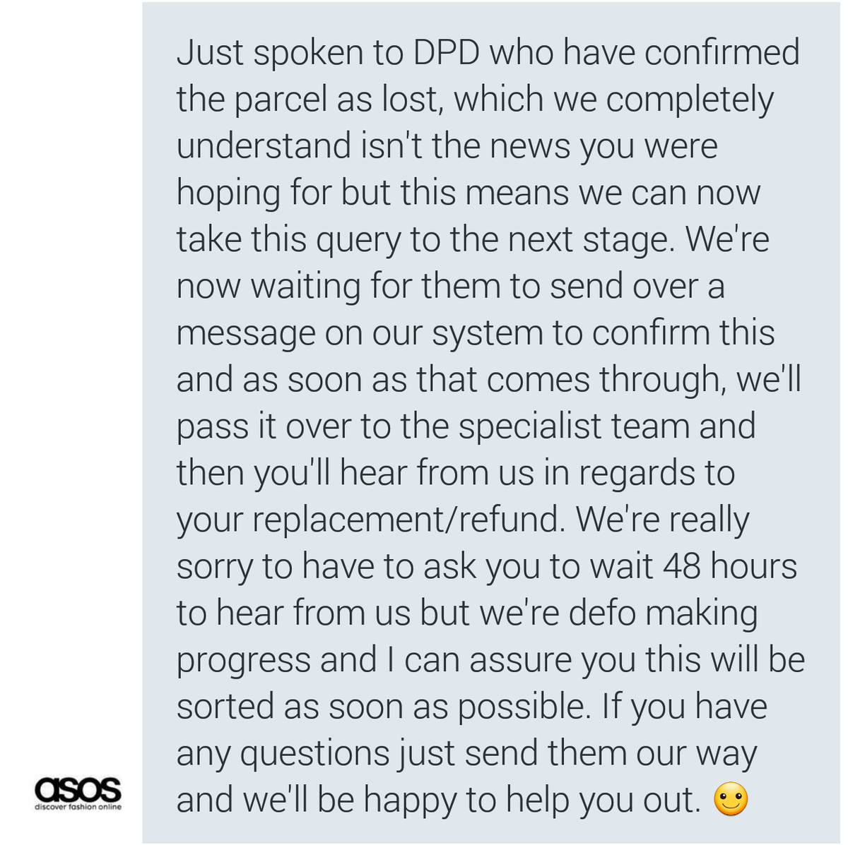 gennylewis's tweet photo. @ASOS_HeretoHelp it's now been 48 hours since you sent me this message. Please can you advise https://t.co/2HDrr1UVQ8