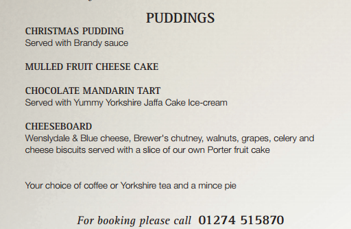 airedale_heifer's tweet photo. Our Christmas Fayre menu available every day up to and includeing Christmas Eve! #Christmas #Bradford https://t.co/QqJ8DBK3wt