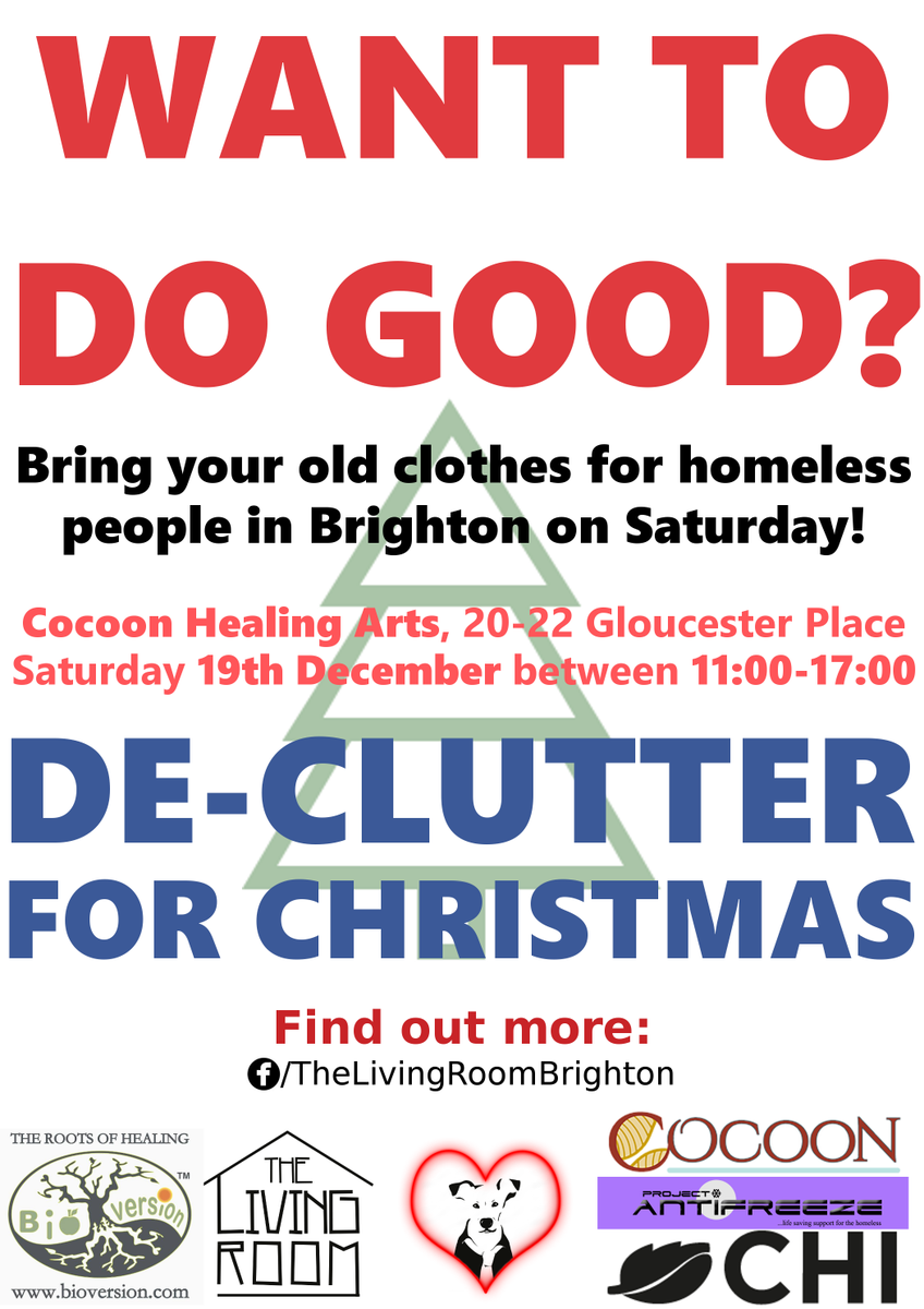 TheLivingRoomBN's tweet photo. RT: Want to do good for #charity?
Give old clothes for #homeless people @CocoonBrighton TODAY!

Retweet if u like... https://t.co/o48NjDGlvd