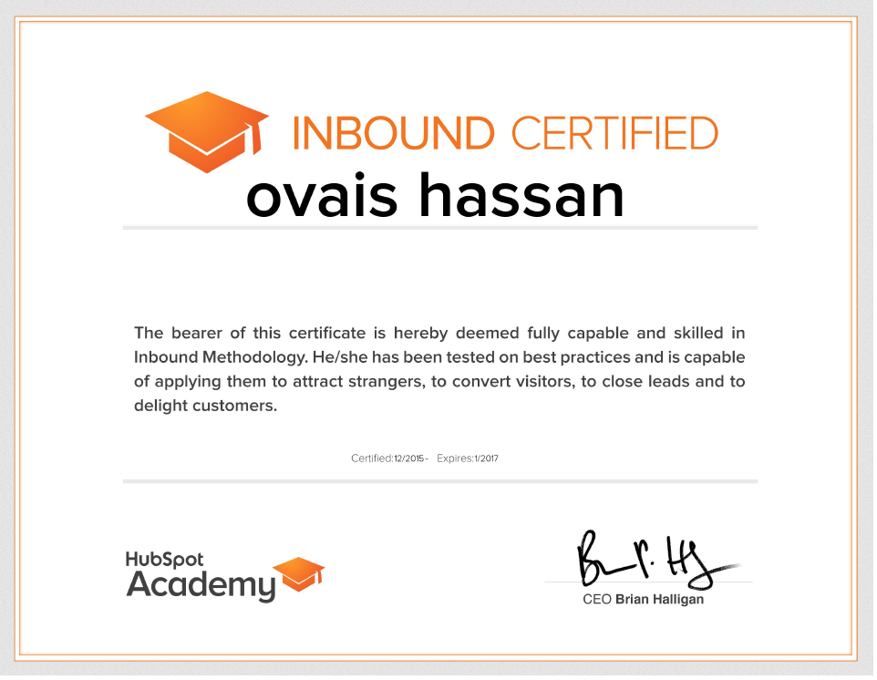 Ovais_Hassan's tweet photo. Finally got a Certification From #Inbound. #Marketing #Social #Firstattemp #Test have you guys Completed yours? https://t.co/B4Q1hMam2h
