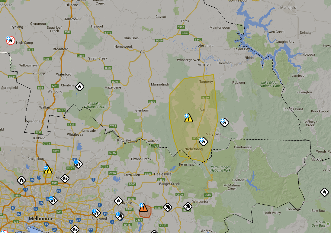 ABCemergency's tweet photo. #VIC #Buxton #Marysville #Taggerty #Granton #StFillans #Narbethong downgraded to ADVICE https://t.co/x7dP4XK7zU https://t.co/dz2vziZz1M