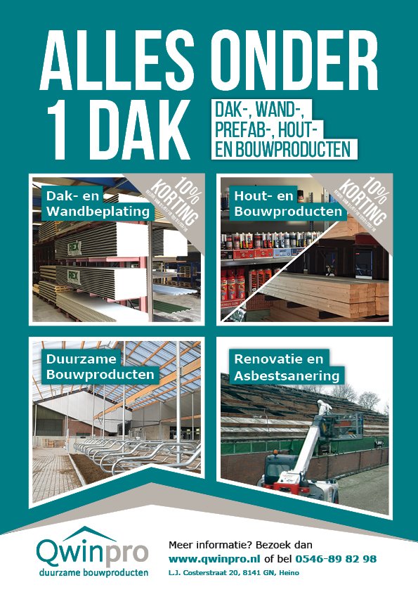 Volgend jaar van januari t/m februari 10% korting op alle: dak/wandbeplating, hout en bouwproducten!!!