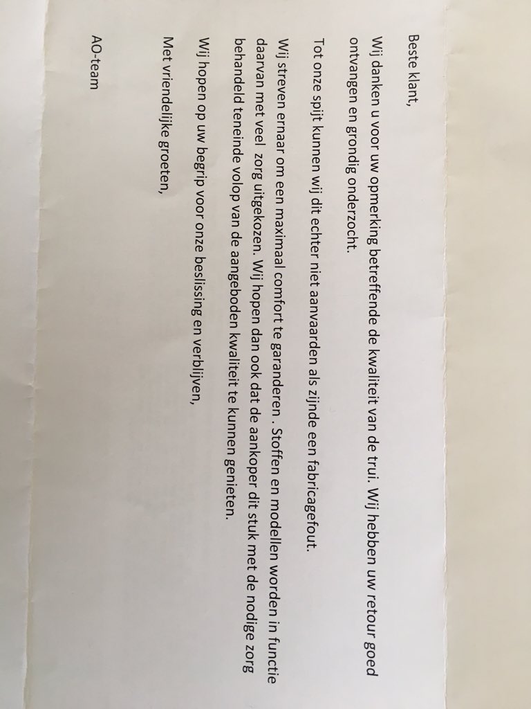 horstremes's tweet photo. @AmericanOutf American Outfitters vindt dat klanten onvoldoende zorg dragen voor hun 'met zorg uitgekozen' stoffen! https://t.co/8uRor4N74h