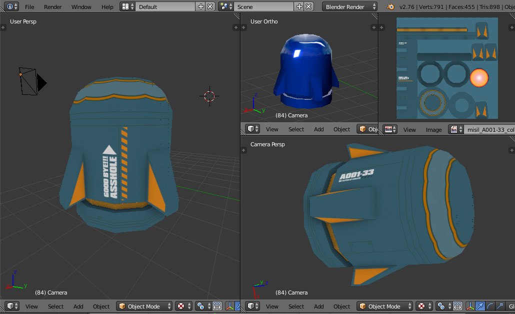 CGStudiosB's tweet photo. Un nuevo test de textura con mayor detalle para el misil (A001-33) del videojuego en proceso https://t.co/s63FCDYhEL https://t.co/78s7sM0920