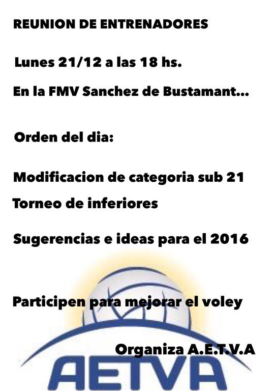 aetva's tweet photo. Reunión de entrenadores en la FMV lunes 21 a las 18 hs.. https://t.co/RkTgMfsOnB