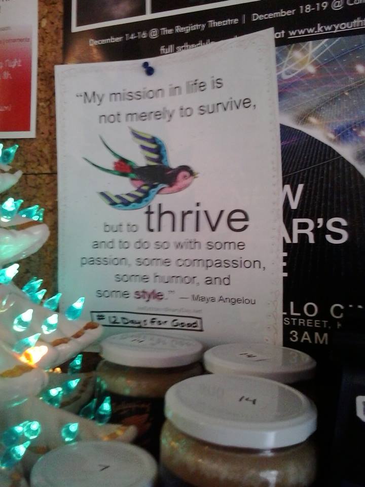 HOF_Housing's tweet photo. Spreading the #Thrive spirit! Keep an eye out for these hand coloured quotes around #KWAwesome today! #12daysforgood https://t.co/i7BemkNDsn