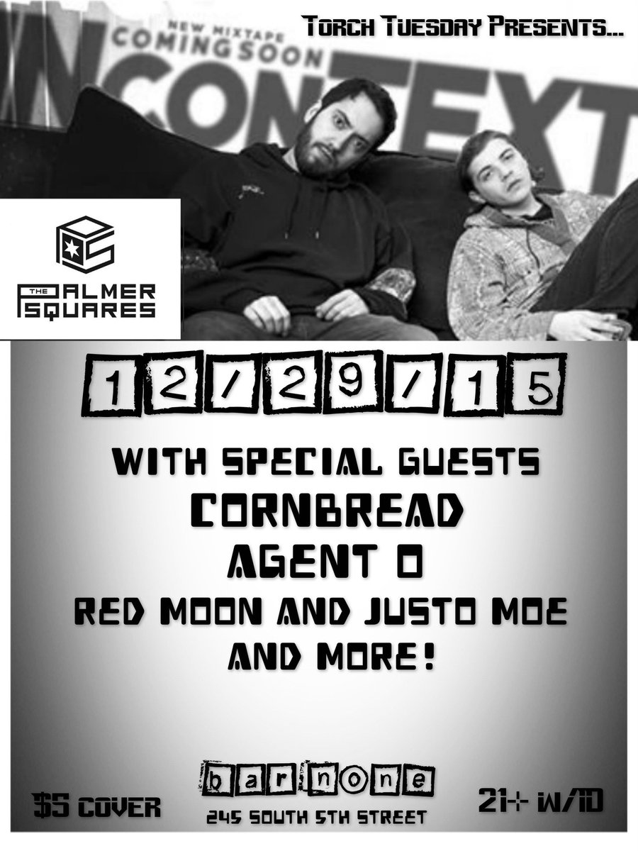 TheRealUncanny's tweet photo. #Dec29th @PalmerSquares return to #TorchTuesdayAtBarNone alongside some of #217sFinest! https://t.co/8KRbPwVb8e