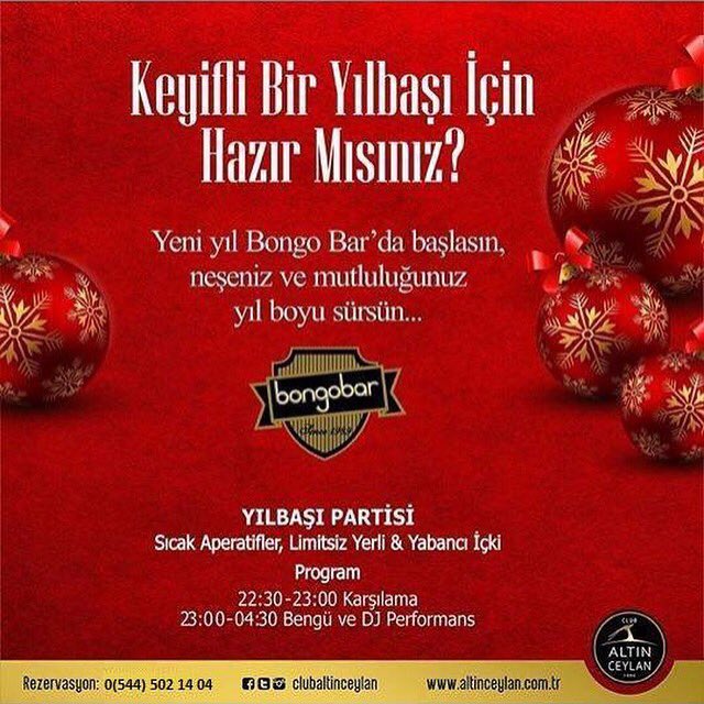 Tek Gece Sınırsız Eğlence İçin Yılbaşında Bongo Bar ! Whatsapp İletişim|Bilgi|Rezervasyon: 0544 502 14 04