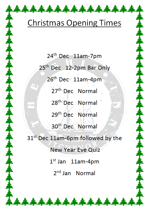 Our Opening times over the Christmas and New Year period