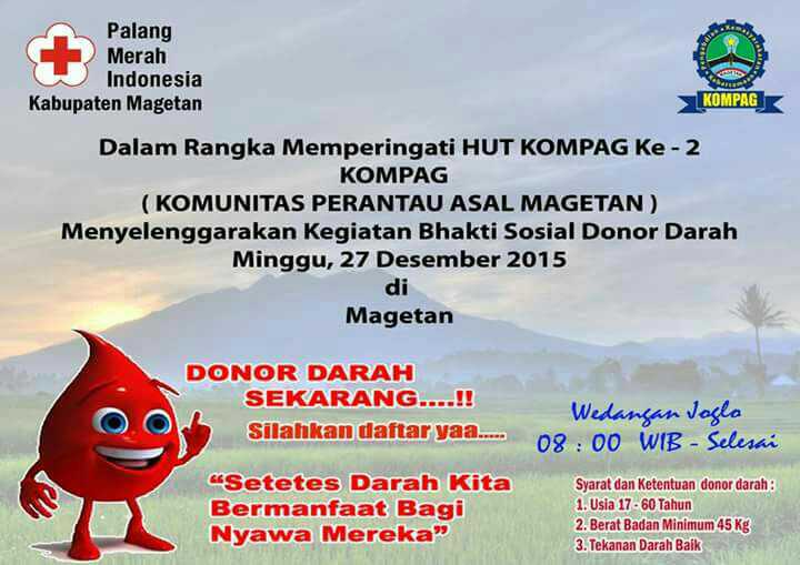 kompagmagetan's tweet photo. Memperingati HUT Kompag 2 #bhaktisosial #donordarah #kompag #salkomsel #kemanusiaan https://t.co/4zXiffOAVt https://t.co/yGc3Vq1Y9c