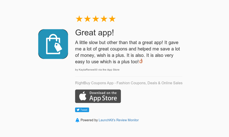 right_buy's tweet photo. 5 Star Review: "Great app!: A little slow but other than that a great app! It gave me a lo…" https://t.co/Bt1eOZrUHA https://t.co/iHu9yodvVM