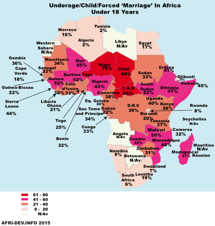 AfriDevInfo's tweet photo. @AUYouthProgram @AUC_CIDO #Africa Map-Forced/Child 'Marriage' #EndChildMarriage #AGS2015 CC @End2ChildAbuse https://t.co/imy39oHP6l