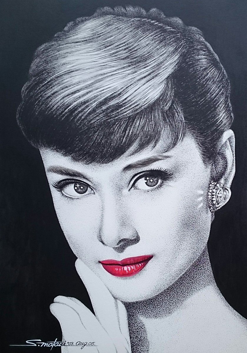 松井秀峰 一日一絵 Audry Hepburn 03 写真集 永遠のhepburnより 点描画 アクリル Audryを描いたのはこれが最初です その後7 8点ぐらい描いたと思います 描きやすいフェイスです T Co Ratzbvccgq Twitter